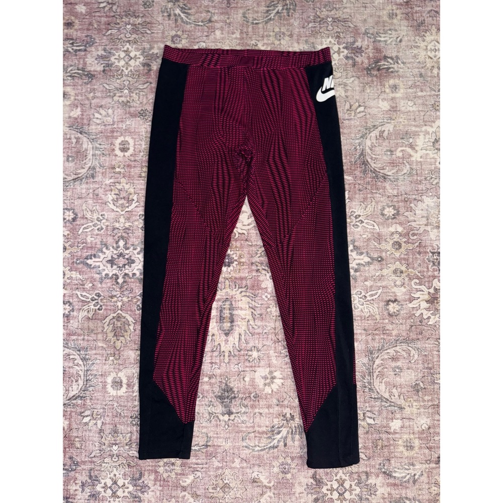 Nike Sportswear Women Pink Black Optical Print Leggings 644168-602 Size Large
